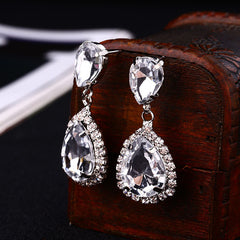 Luxurious Big Rhinestone Earrings Charm Black Zircon Water Drop 6 Colors Crystal Earrings Women Jewelry Gift Wedding Dress