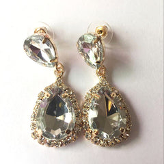 Luxurious Big Rhinestone Earrings Charm Black Zircon Water Drop 6 Colors Crystal Earrings Women Jewelry Gift Wedding Dress