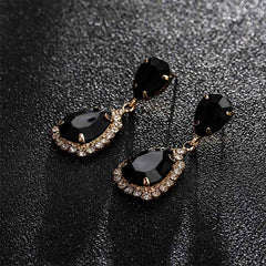 Luxurious Big Rhinestone Earrings Charm Black Zircon Water Drop 6 Colors Crystal Earrings Women Jewelry Gift Wedding Dress
