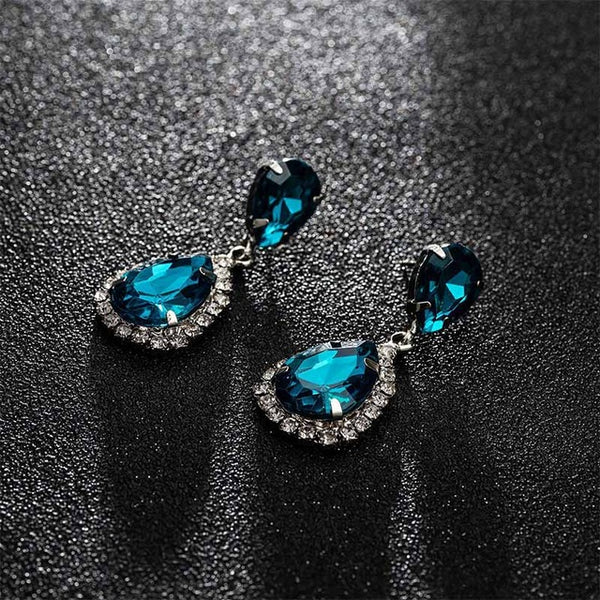 Luxurious Big Rhinestone Earrings Charm Black Zircon Water Drop 6 Colors Crystal Earrings Women Jewelry Gift Wedding Dress