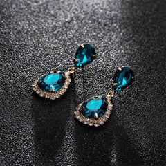 Luxurious Big Rhinestone Earrings Charm Black Zircon Water Drop 6 Colors Crystal Earrings Women Jewelry Gift Wedding Dress