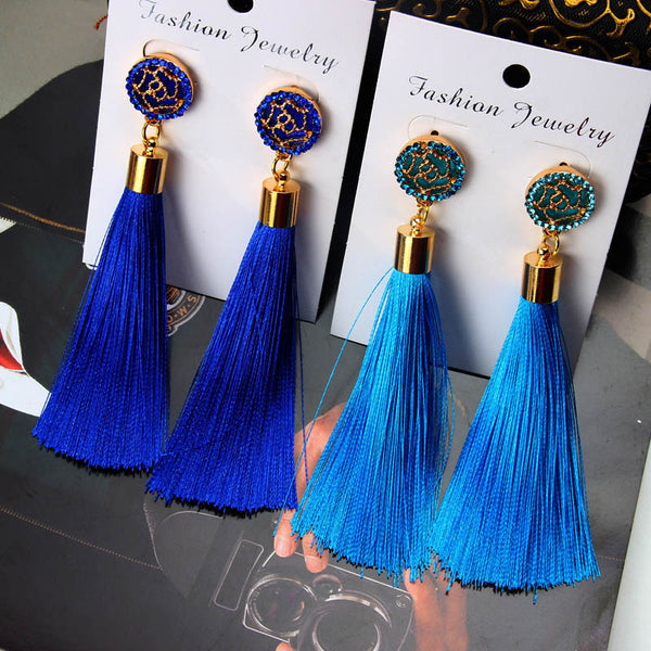 Retro Bohemian Long Tassel Drop Earring Silk Dangle Earrings Hollow Flower Jewelry Crystal Rose Women Wedding 2020 Fashion
