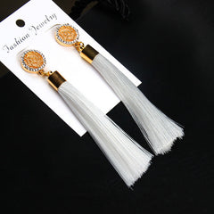 Retro Bohemian Long Tassel Drop Earring Silk Dangle Earrings Hollow Flower Jewelry Crystal Rose Women Wedding 2020 Fashion