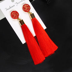 Retro Bohemian Long Tassel Drop Earring Silk Dangle Earrings Hollow Flower Jewelry Crystal Rose Women Wedding 2020 Fashion