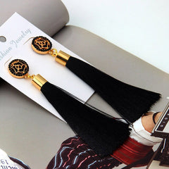 Retro Bohemian Long Tassel Drop Earring Silk Dangle Earrings Hollow Flower Jewelry Crystal Rose Women Wedding 2020 Fashion