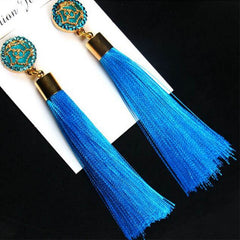 Retro Bohemian Long Tassel Drop Earring Silk Dangle Earrings Hollow Flower Jewelry Crystal Rose Women Wedding 2020 Fashion