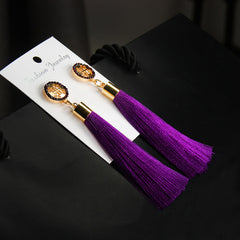 Retro Bohemian Long Tassel Drop Earring Silk Dangle Earrings Hollow Flower Jewelry Crystal Rose Women Wedding 2020 Fashion