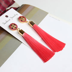 Retro Bohemian Long Tassel Drop Earring Silk Dangle Earrings Hollow Flower Jewelry Crystal Rose Women Wedding 2020 Fashion