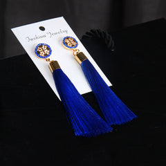 Retro Bohemian Long Tassel Drop Earring Silk Dangle Earrings Hollow Flower Jewelry Crystal Rose Women Wedding 2020 Fashion