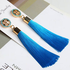 Retro Bohemian Long Tassel Drop Earring Silk Dangle Earrings Hollow Flower Jewelry Crystal Rose Women Wedding 2020 Fashion
