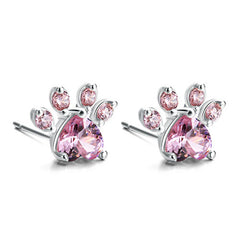 New Fashion Shiny Pink Stud Earrings CZ Cat Bear Dog Paw Jewelry For Women  Rose Gold Small Animal Footprint Lovely Earrings