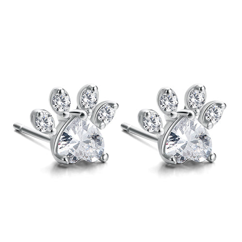 New Fashion Shiny Pink Stud Earrings CZ Cat Bear Dog Paw Jewelry For Women  Rose Gold Small Animal Footprint Lovely Earrings