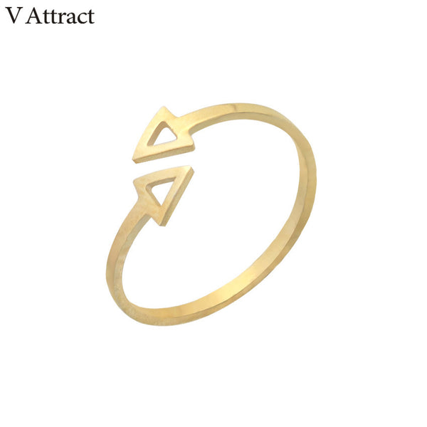 V Attract Geometric Double Triangle Love Couple Ring Stainless Steel Adjustable Vintage Arrow Ring Women Men Jewelry Gold Anel