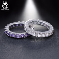 ORSA JEWELS Luxury Austrian Crystal Finger Eternity Ring with Purple or Clear AAA Cubic Zirconia Silver Color Ring Jewelry OR31