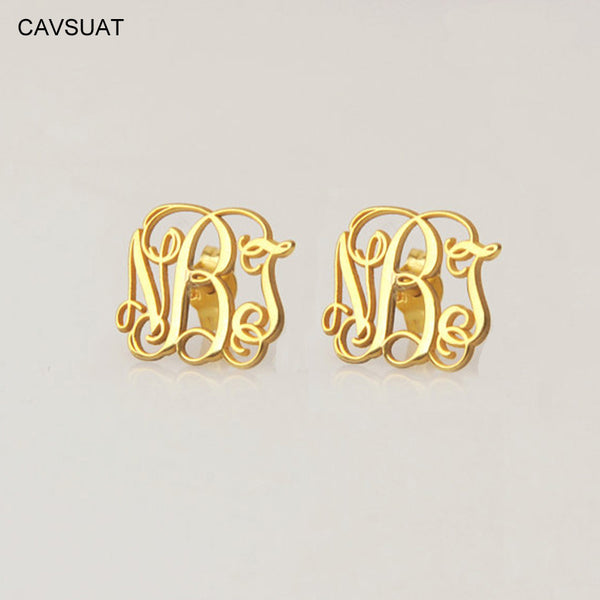 CAVSUAT Delicate Custom Initials Monogram Earring Stainless Steel Personalized Name Jewelry Women Bridesmaid 3 Letters Brincos