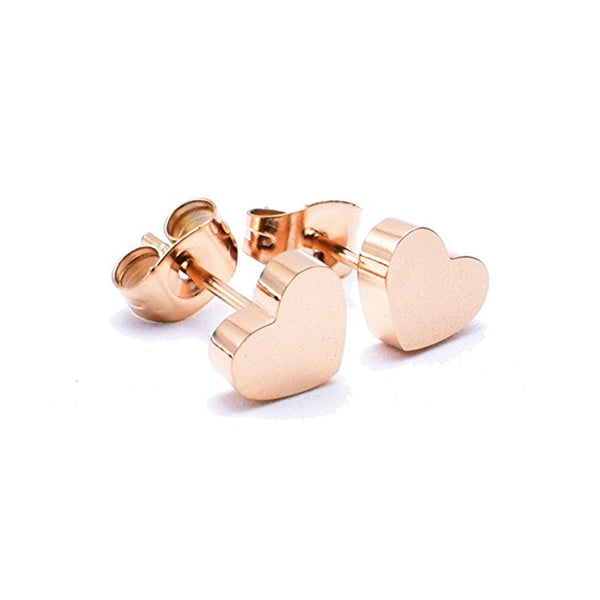 Minimalism Cute Rose Gold Heart Stud Earrings for Women Children Sister Bridesmaid Gift Stainless Steel Earings Fashion Jewelry