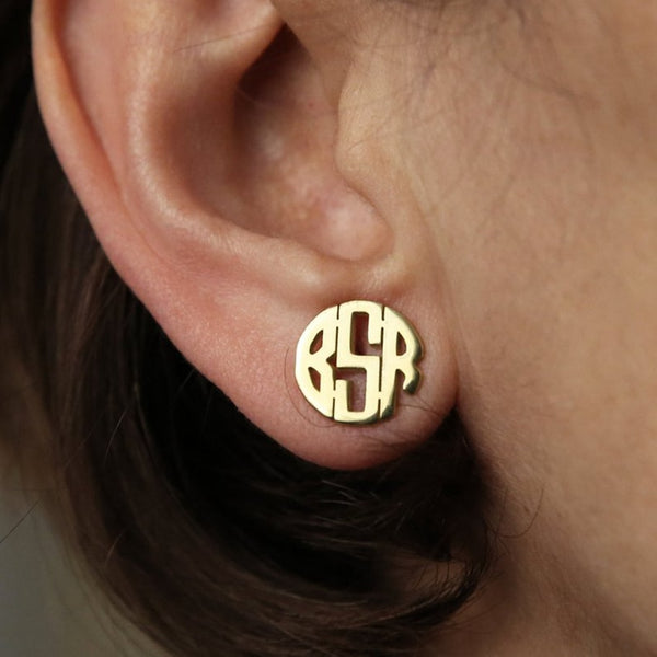 Personalized Round Monogram Stud Earrings For Women Stainless Steel Custom Initials Post Earring Tiny Jewelry Bridesmaid Gift