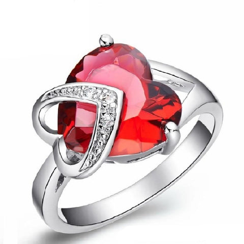 Uloveido Wedding Rings for Women Heart Red Engagement Ring Female Silver Color Rings for Girls J130