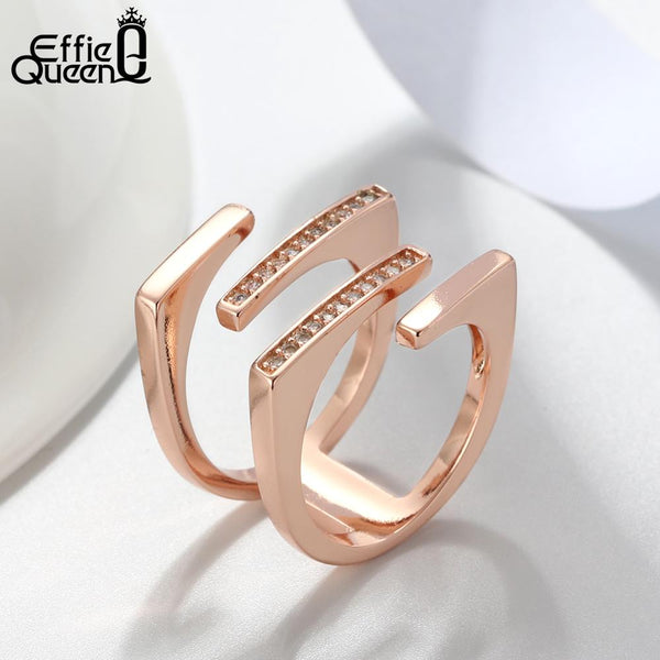 Effie Queen Romantic Engagement Rings For Women Pave AAA Cubic Zirconia Rose Gold Silver Color Wedding Band Jewelry Gift HOR127