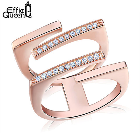 Effie Queen Romantic Engagement Rings For Women Pave AAA Cubic Zirconia Rose Gold Silver Color Wedding Band Jewelry Gift HOR127